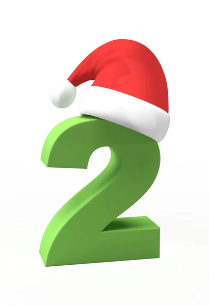 Navidad Verde Número Con Sombrero Santa Claus Sobre Fondo Aislado —  Fotos de Stock