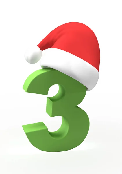 Navidad Verde Número Con Sombrero Santa Claus Sobre Fondo Aislado Imagen De Stock
