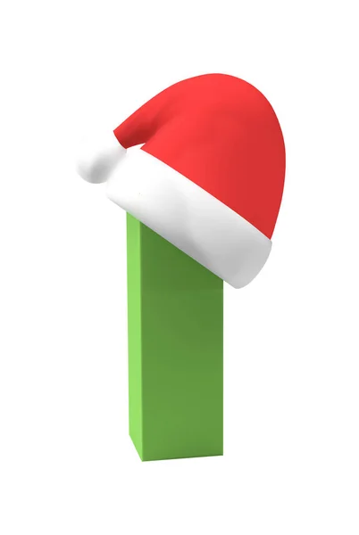 İzole edilmiş bir arka planda Noel Baba şapkası olan yeşil noel mektubu. Okul işin için harika bir fikir. 3d oluşturma