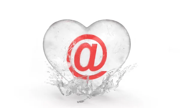 Mail message as monkey or snake sign in an ice heart with water drops for valentine's day. An idea for a banner or card. 3d rendering