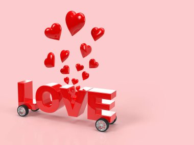 Sevgililer Günü ağacı altın ormanlarında. Yıldönümünüzü kutlamak için soyut kalpli bir bayrak. 3d oluşturma