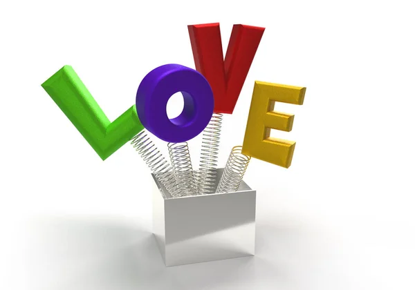 Tarafsız beyaz arka planda renkli mesajlaşma aşkı. Sevgililer Günü mü yoksa sevgilin için LGBT bayrağı mı? 3d oluşturma