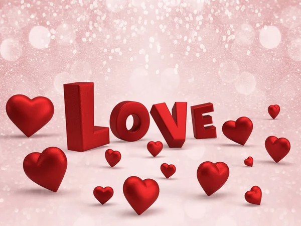 Día San Valentín Pequeños Corazones Rojos Con Gran Amor Texto Imagen De Stock