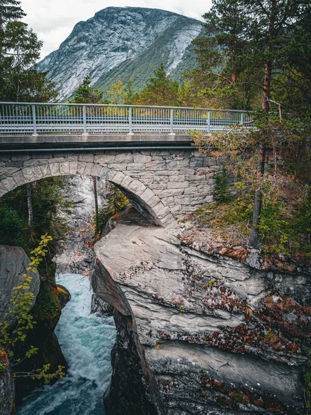 Cascade Été Norvège Vue Sur Montagne Pont — Photo