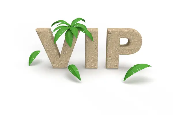 Vip Текст Піску Пальмами Літніх Канікул Ідея Прапора Вашого Бізнесу Ліцензійні Стокові Фото