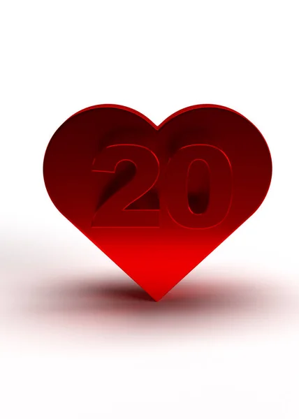 Номер Двадцять Двадцять Червоному Металевому Серці Дня Валентинки Або Любовної Стокове Зображення