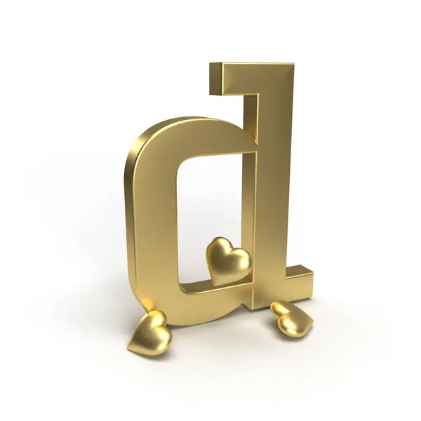 Alfabenin altın harfli D 'si ve etrafında kalpler var. Va için Fikir