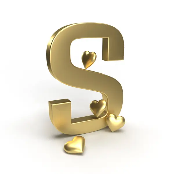 Letra Dourada Alfabeto Com Corações Sua Volta Idéia Para — Fotografia de Stock