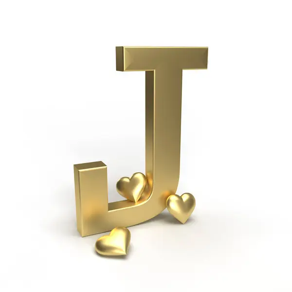 アルファベットのゴールドレターJとその周りのハート Vaのためのアイデア — ストック写真