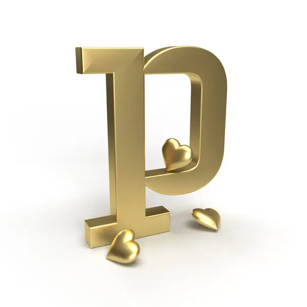 字母P的金色字母 上面有红心 Va的想法 图库图片