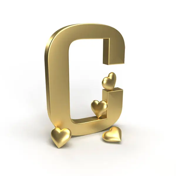 字母C的金色字母 上面有红心 Va的想法 图库图片