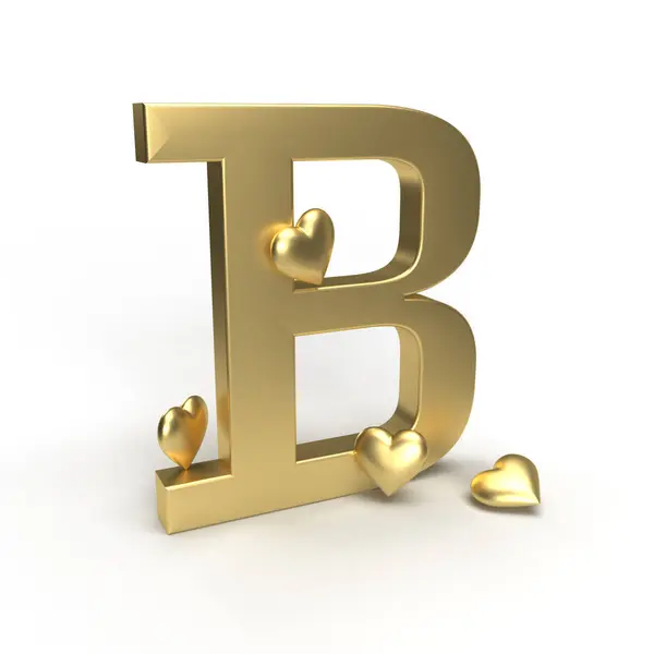 字母B的金色字母 上面有红心 Va的想法 免版税图库照片