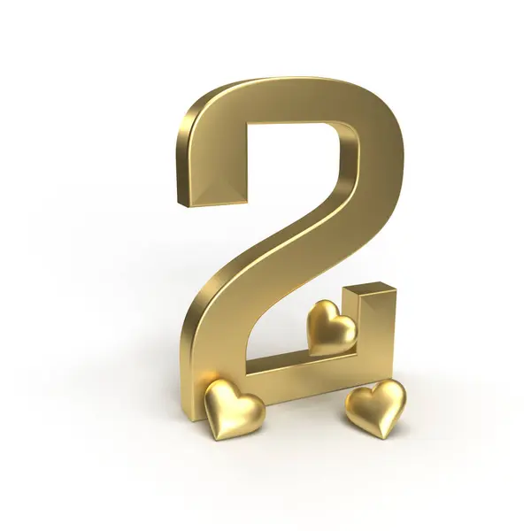 Altın numara 2, etrafında kalpler olan iki kişi. Sevgililer Günü için fikir, evlilik yıldönümü ya da indirim. 3d oluşturma