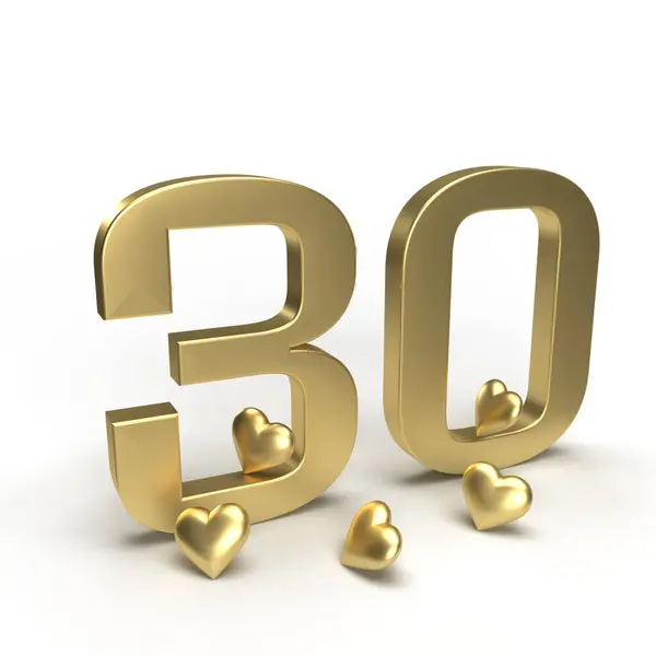 ゴールドナンバー30 周りのハートで30 バレンタインデー 結婚記念日 または販売のためのアイデア 3Dレンダリング ストックフォト
