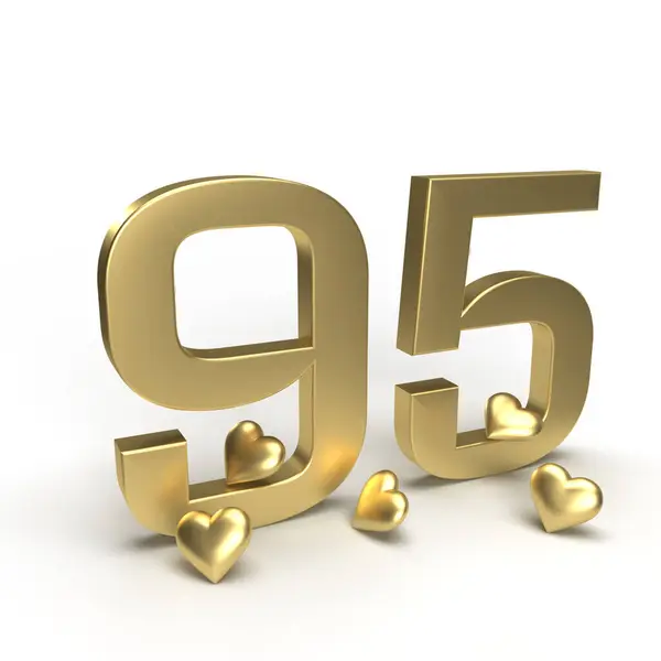 95号黄金 95号 周围有心 情人节 结婚纪念日或销售的想法 3D渲染 图库照片