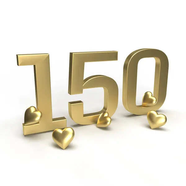 Altın Numarası 150 150 Etrafında Kalpler Var Sevgililer Günü Için - Stok İmaj