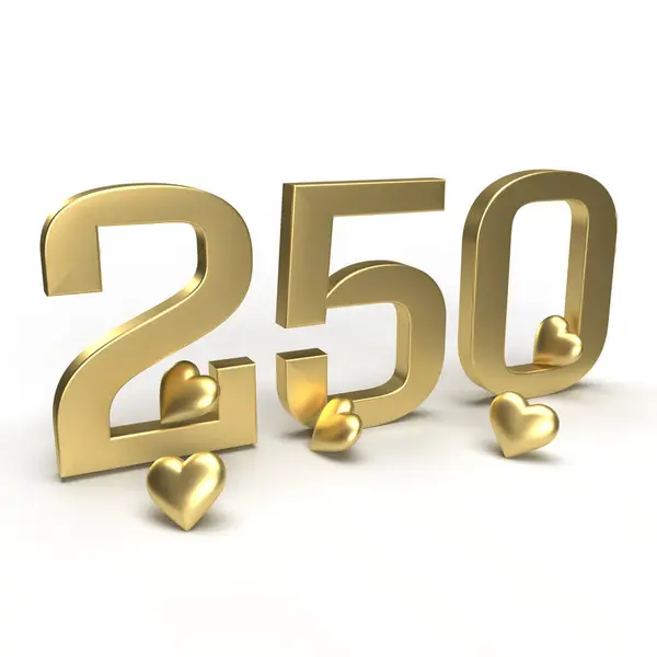Gold Number 250 Two Hundred Fifty Hearts Idea Valentine Day Stock Photo