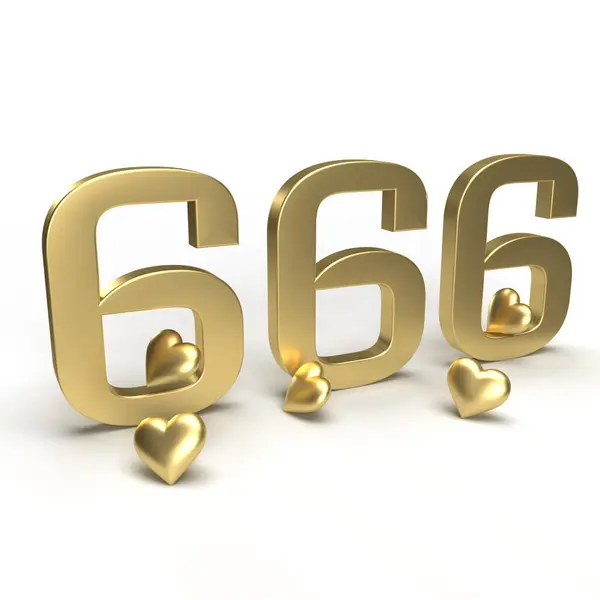 Золотий Номер 666 Шістсот Шістдесят Шість Серцями Навколо Нього Ідея Стокове Зображення