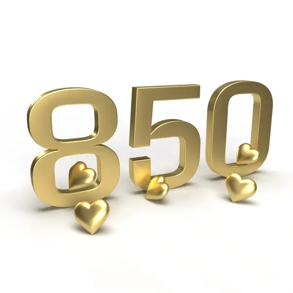 Золото Номер 850 Восемьсот Пятьдесят Сердечками Вокруг Идея Дня Святого Лицензионные Стоковые Изображения