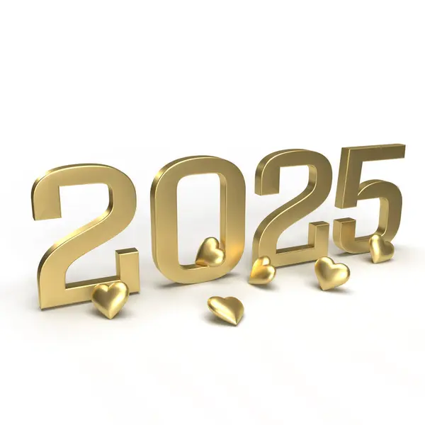 Goldenes Neues Jahr 2025 Mit Herzen Drumherum Idee Für Silvester lizenzfreie Stockbilder