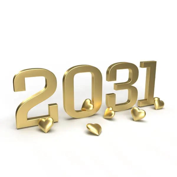 Goldenes Neues Jahr 2031 Mit Herzen Drumherum Idee Für Silvester Stockfoto