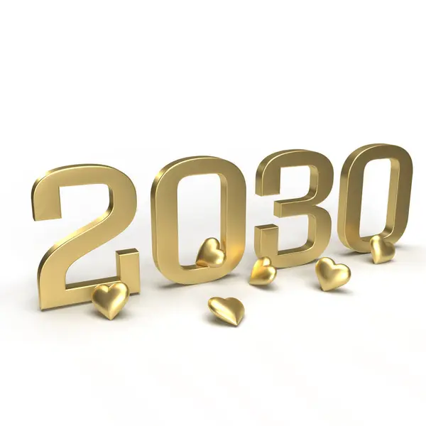 Goldenes Neues Jahr 2030 Mit Herzen Sich Herum Idee Für Stockbild