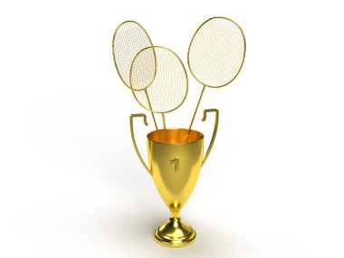 Birinci olmak için naneli raket yarışmaları için altın kupa. Diploma fikri. 3d oluşturma.