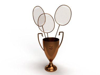 Raketle bronz kupa, üçüncülük için naneli şeker yarışması kupası. Diploma fikri. 3d oluşturma.