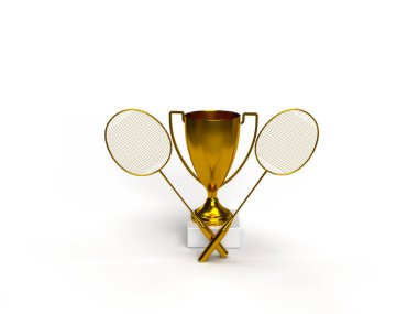 Birinci olmak için naneli raket yarışmaları için altın kupa. Diploma fikri. 3d oluşturma.