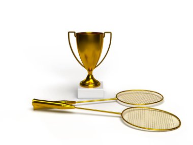 Birinci olmak için naneli raket yarışmaları için altın kupa. Diploma fikri. 3d oluşturma.