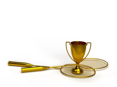 Birinci olmak için naneli raket yarışmaları için altın kupa. Diploma fikri. 3d oluşturma.