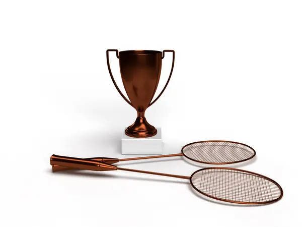 Raketle bronz kupa, üçüncülük için naneli şeker yarışması kupası. Diploma fikri. 3d oluşturma.