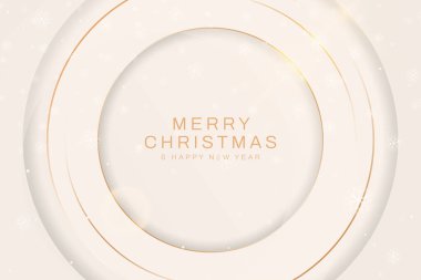 Mutlu Noeller ve mutlu yıllar. Lüks arka planda kar taneleri ve ışıltılı altın yazılar. Mutlu Noeller kartı, poster ya da web afişi. Vektör