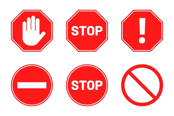 Зупинити Збірку Знаків Червоні Знаки Зупинки Восьмикутнику Круглої Форми Попередження — стоковий вектор
