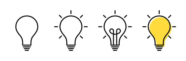 Idée Créative Concept Solution Ampoule Dans Style Contour Ensemble Lampes — Image vectorielle