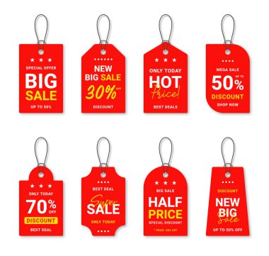 Set of sale and discount stickers. Sale tags and labels. Shopping stickers and badges for merchandise and promotion, special offer, best discount. Vector