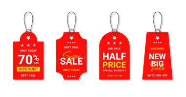 Set of sale and discount stickers. Sale tags and labels. Shopping stickers and badges for merchandise and promotion, special offer, best discount. Vector