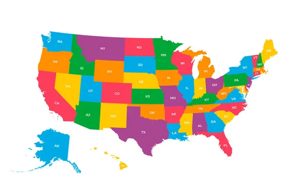 Usa Map Geographical State Borders State Abbreviations United States America — Stockvektor