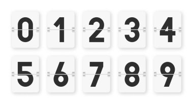 Saat numaralarını çevir. Sayılar ters saat ve geri sayım tarzında. Skor tabelası şablonu. Vektör