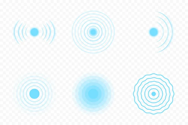 声纳波和回声听起来像符号 声纳信号 雷达波和数字脉冲 在透明背景下收集声纳波图标 — 图库矢量图片