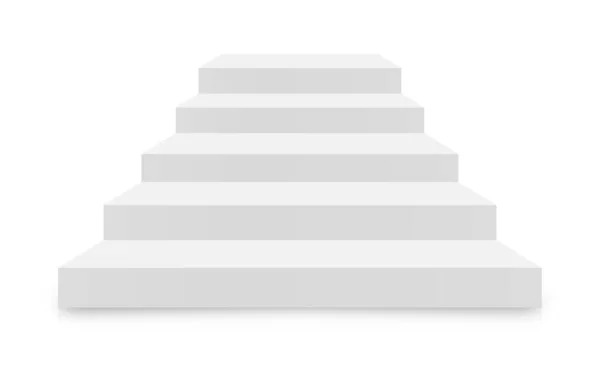 白色楼梯白色背景 现实的3D楼梯 前面是内部的白色台阶 3D风格白色楼梯模板 — 图库矢量图片