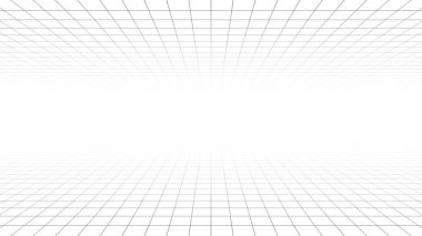 Perspektif projeksiyonunda fütürist ızgara. Geometrik ızgara ve örgü fütüristik tarzda. Bakış açısına göre soyut kablo manzarası. Vektör