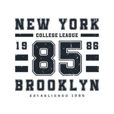 New York, Brooklyn tişört tasarımı. Amerikan üniversitesi tarzında tişört baskısı tasarımı. Üniversite ve üniversite tarzında tişört baskısı için atletik tipografi. Vektör