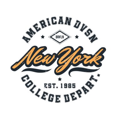 New York, Brooklyn tişört tasarımı. Amerikan üniversitesi tarzında tişört baskısı tasarımı. Üniversite ve üniversite tarzında tişört baskısı için atletik tipografi. Vektör