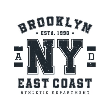 New York, Brooklyn tişört tasarımı. Amerikan üniversitesi tarzında tişört baskısı tasarımı. Üniversite ve üniversite tarzında tişört baskısı için atletik tipografi. Vektör