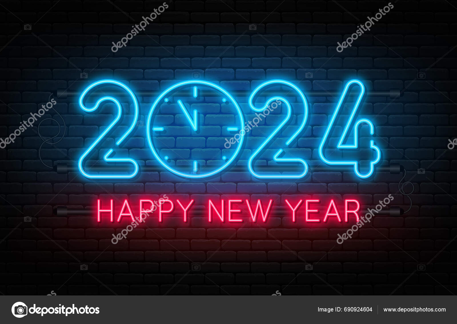 Happy New Year 2025 New Year 2025 Christmas Neon Signboard Stock Vector