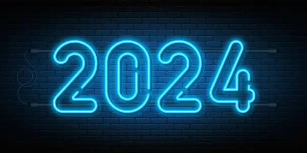 2024 Neon Levha Parlak Numaralar 2024 Arka Plan Için Neon Vektör Grafikler