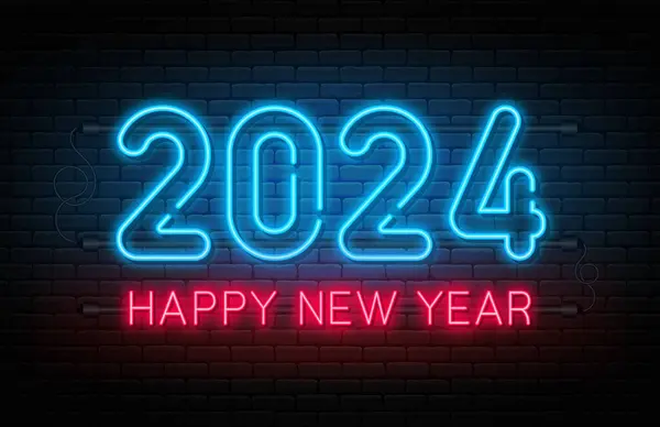 Šťastný Nový Rok2024 Nový Rok 2024 Vánoční Neonový Plakát Zářivým Royalty Free Stock Ilustrace