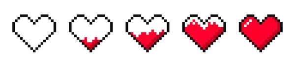 Bit Oyun Için Piksel Kalpler Seti Video Oyununda Sağlık Puanları Telifsiz Stok Vektörler