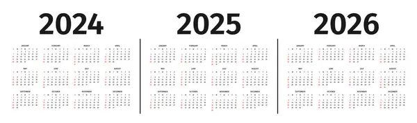 Calendrier Pour 2024 2025 2026 Année Modèle Calendrier Mise Page Illustrations De Stock Libres De Droits